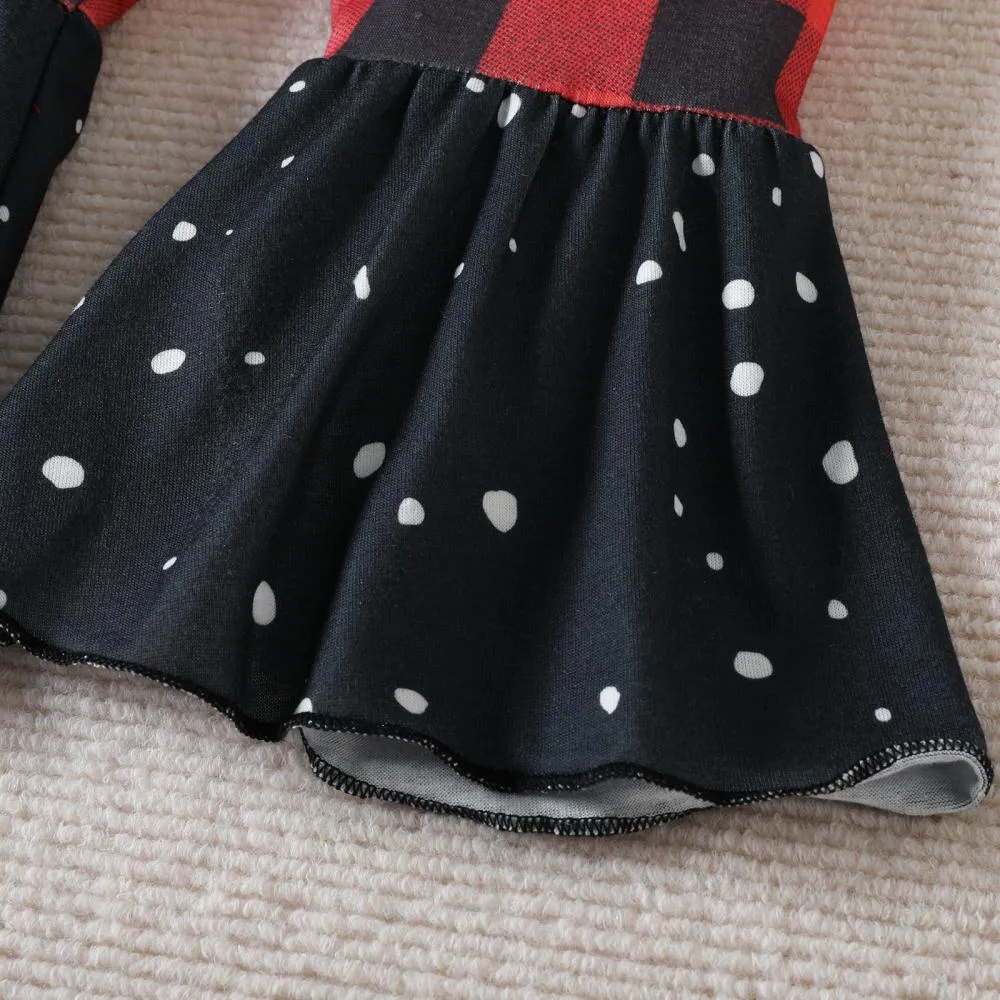 Autumn Girls Christmas Flared Sleeve Top   Plaid Trousers Set Wholesale Girls Clothes