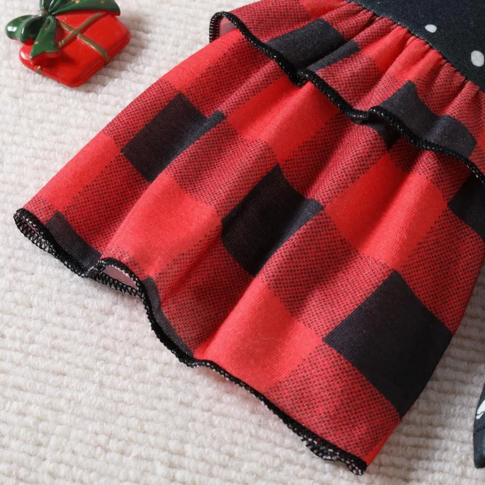 Autumn Girls Christmas Flared Sleeve Top   Plaid Trousers Set Wholesale Girls Clothes
