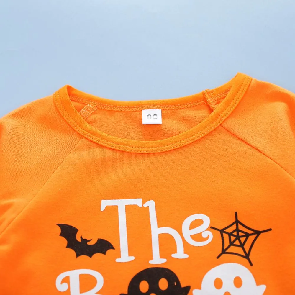 Autumn Halloween Girls Print Top Striped Flared Pants Set Wholesale Girls Clothes