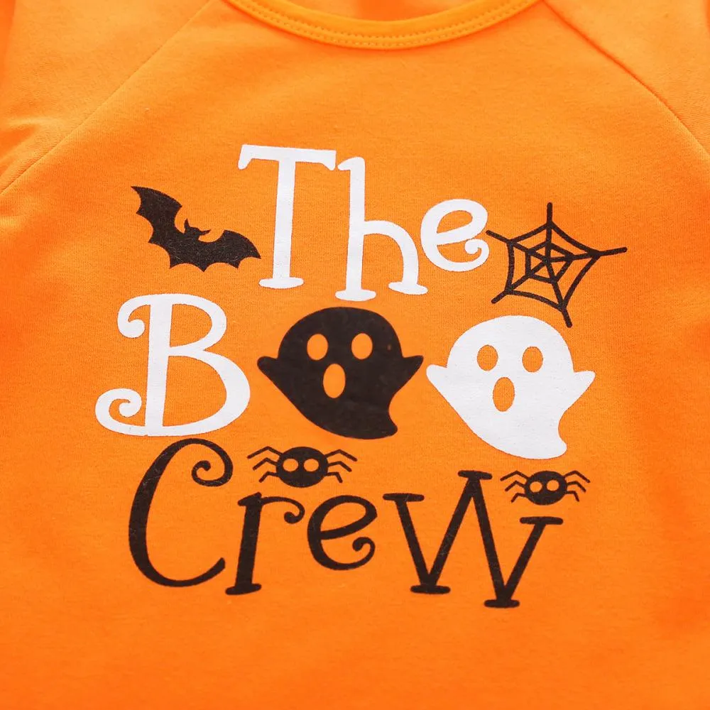 Autumn Halloween Girls Print Top Striped Flared Pants Set Wholesale Girls Clothes