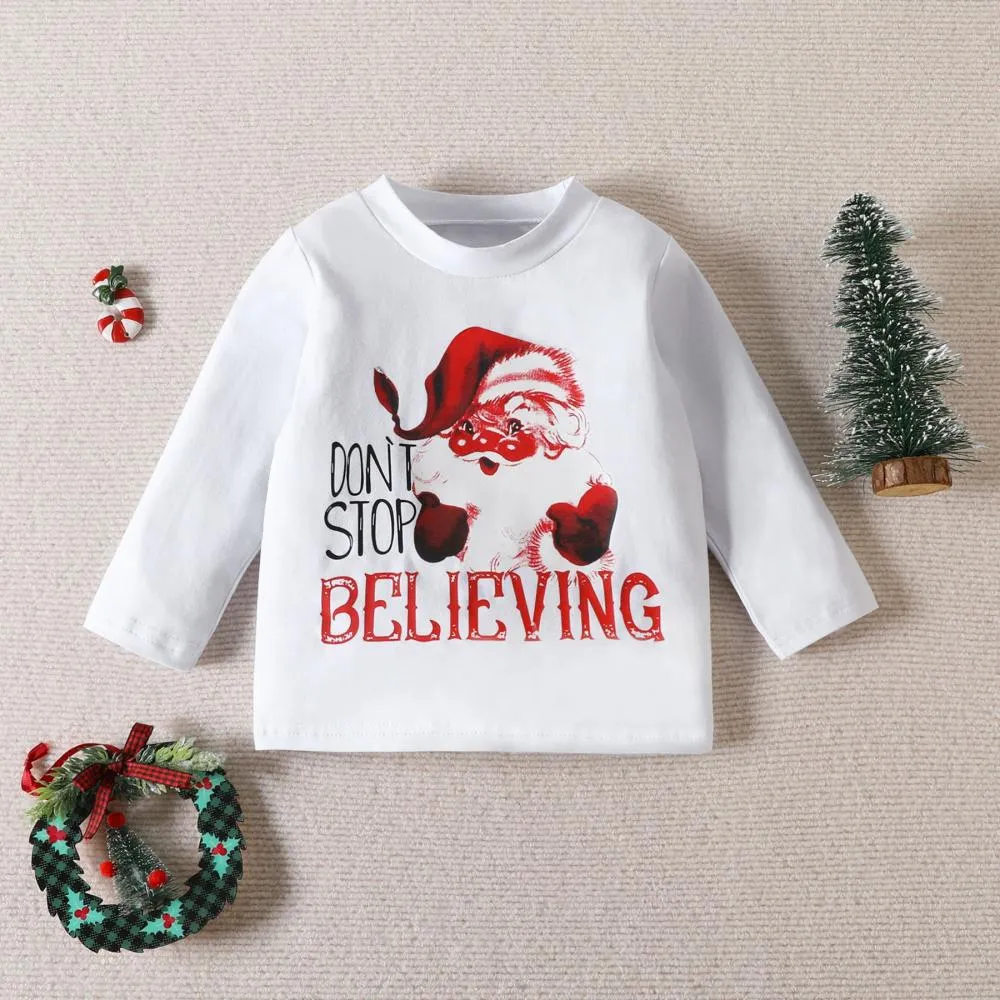 Baby Girls Christmas Autumn Cartoon Santa Stripe Shirt   Flared Pants Set Wholesale Girls Clothes