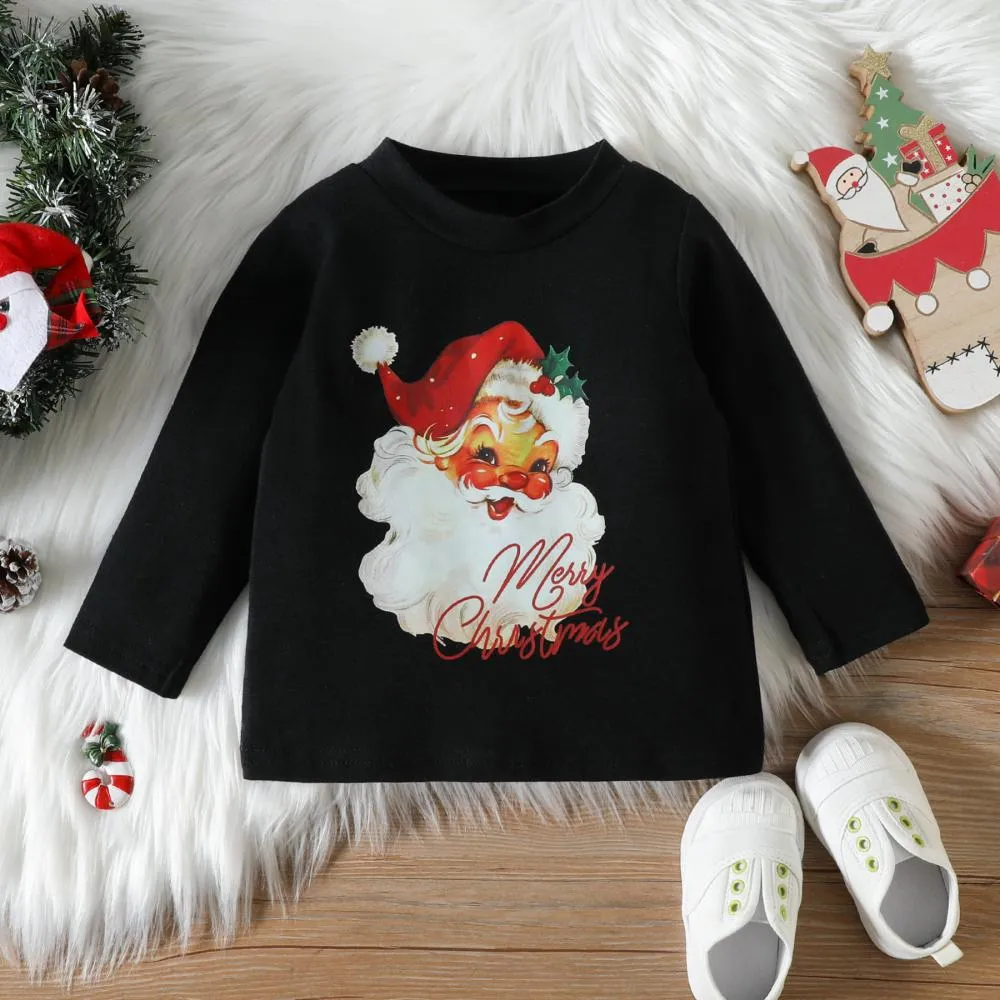 Baby Girls Christmas Autumn Cartoon Santa Stripe Shirt   Flared Pants Set Wholesale Girls Clothes
