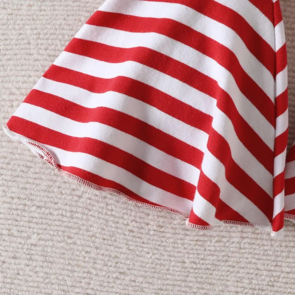 Baby Girls Christmas Autumn Cartoon Santa Stripe Shirt   Flared Pants Set Wholesale Girls Clothes