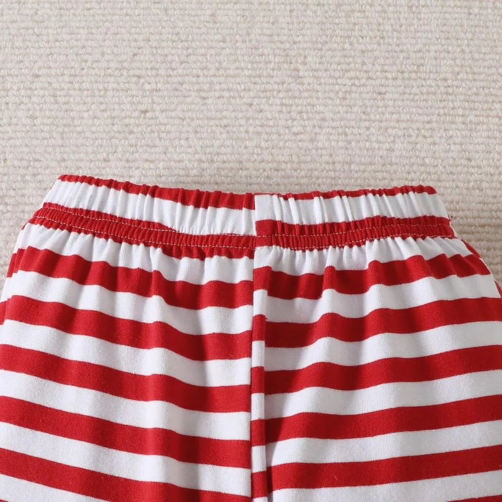 Baby Girls Christmas Autumn Cartoon Santa Stripe Shirt   Flared Pants Set Wholesale Girls Clothes