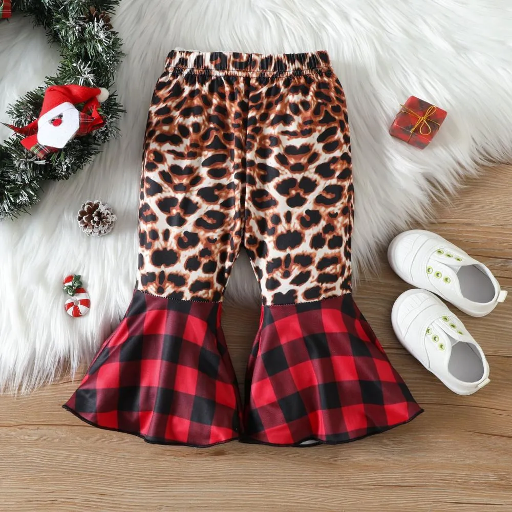 Baby Girls Christmas Autumn Cartoon Santa Stripe Shirt   Flared Pants Set Wholesale Girls Clothes
