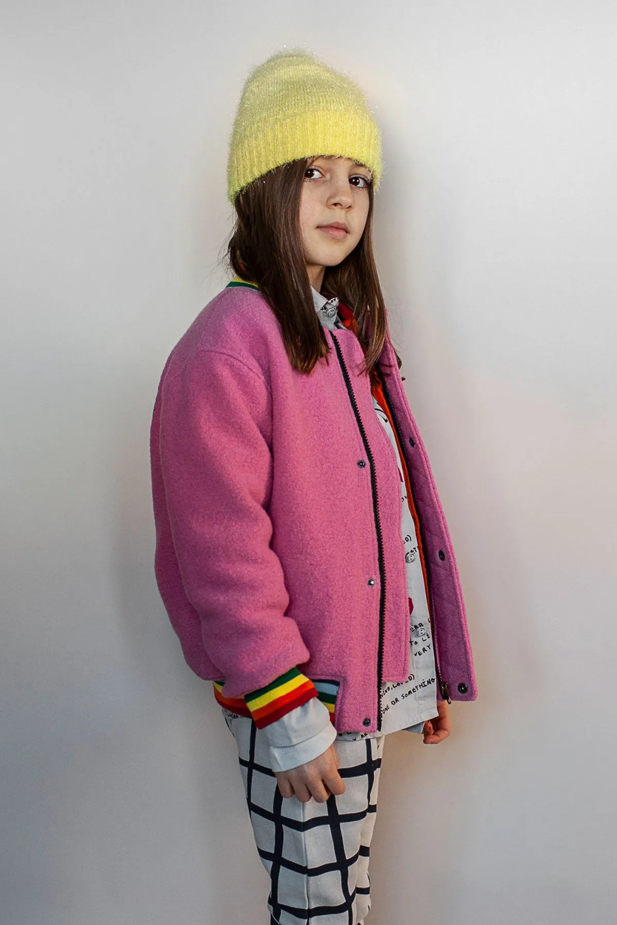 Beau Loves Bomber Wool Girls Coat - Pink (Size 4/5 left)
