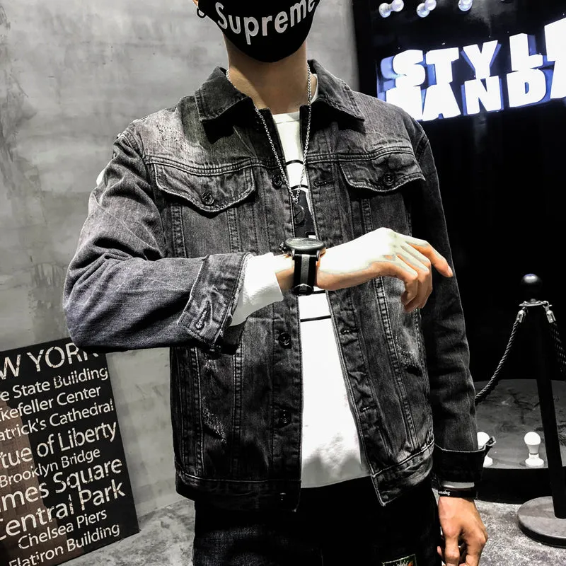 Boys Jeans Jacket Wolf Dog Embroidery Handsome Guy Cool Men's Jacket | Brodtica.com