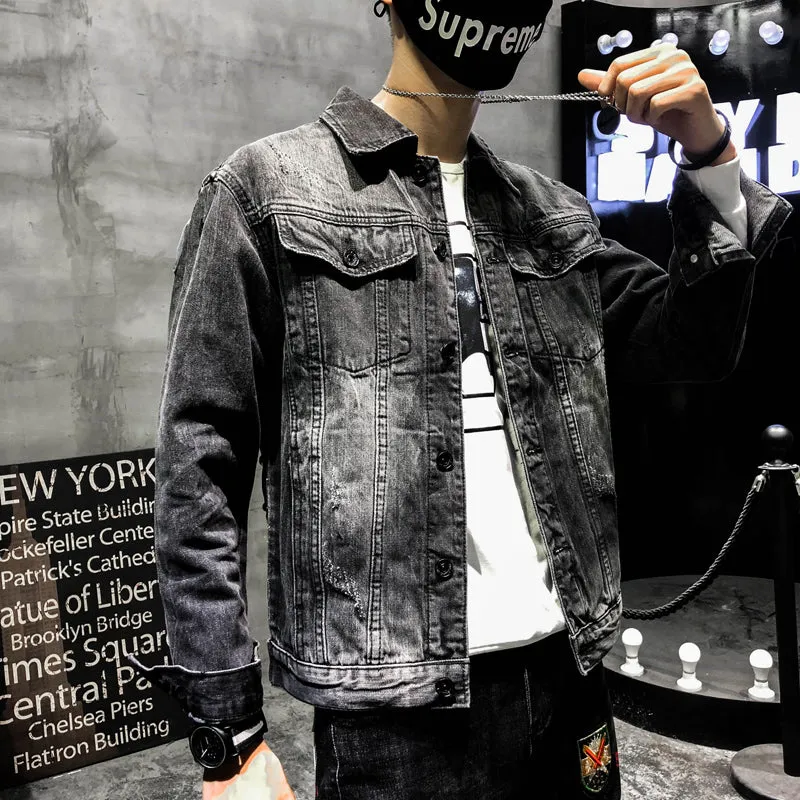 Boys Jeans Jacket Wolf Dog Embroidery Handsome Guy Cool Men's Jacket | Brodtica.com