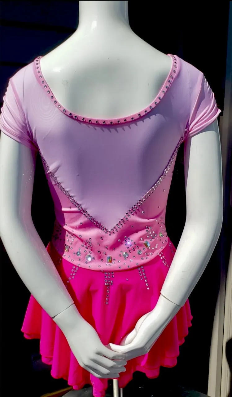 Competition Skating Dress Pink Ombre Short Gathered Short Sleeves BSU230420.1