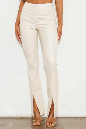 Cream Vegan Leather Flare Pants