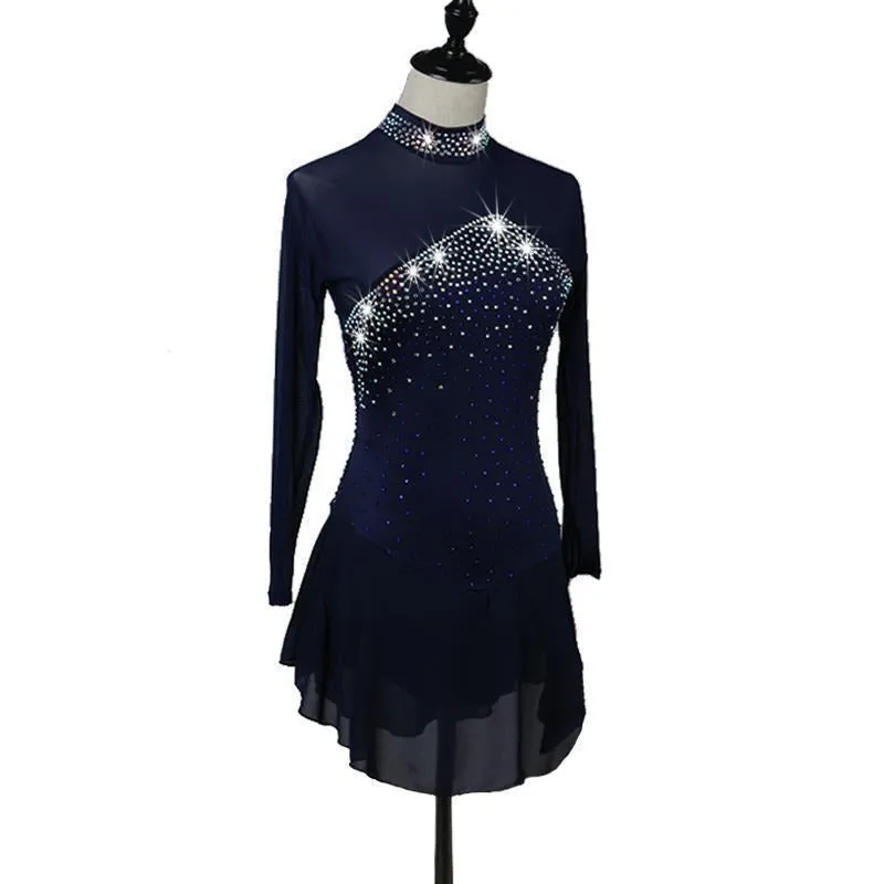 Figure Skating Dresses Rhinestones Black Long Sleeves BSU6001