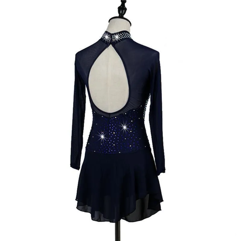 Figure Skating Dresses Rhinestones Black Long Sleeves BSU6001