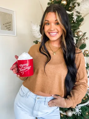 FROSTY NIGHT LONG SLEEVE TOP-BROWN SUGAR