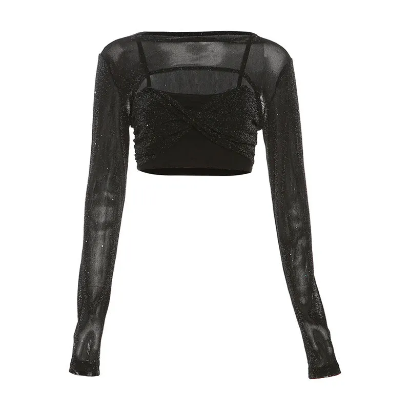 Girlary-shop barn jacket outfits Wind Winter New Women's Sexy Hot Girl Diamond Camisole Female Slim Short Blouse Suit