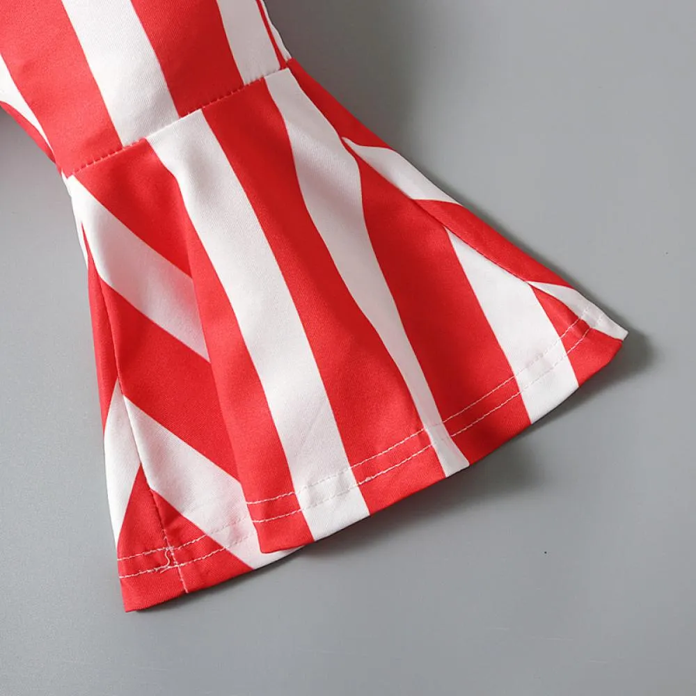 Girls Summer Independence Day Sling Ruffled Top   Star Stripe Flared Trousers Two-Piece Set Wholesale Girls Clothes