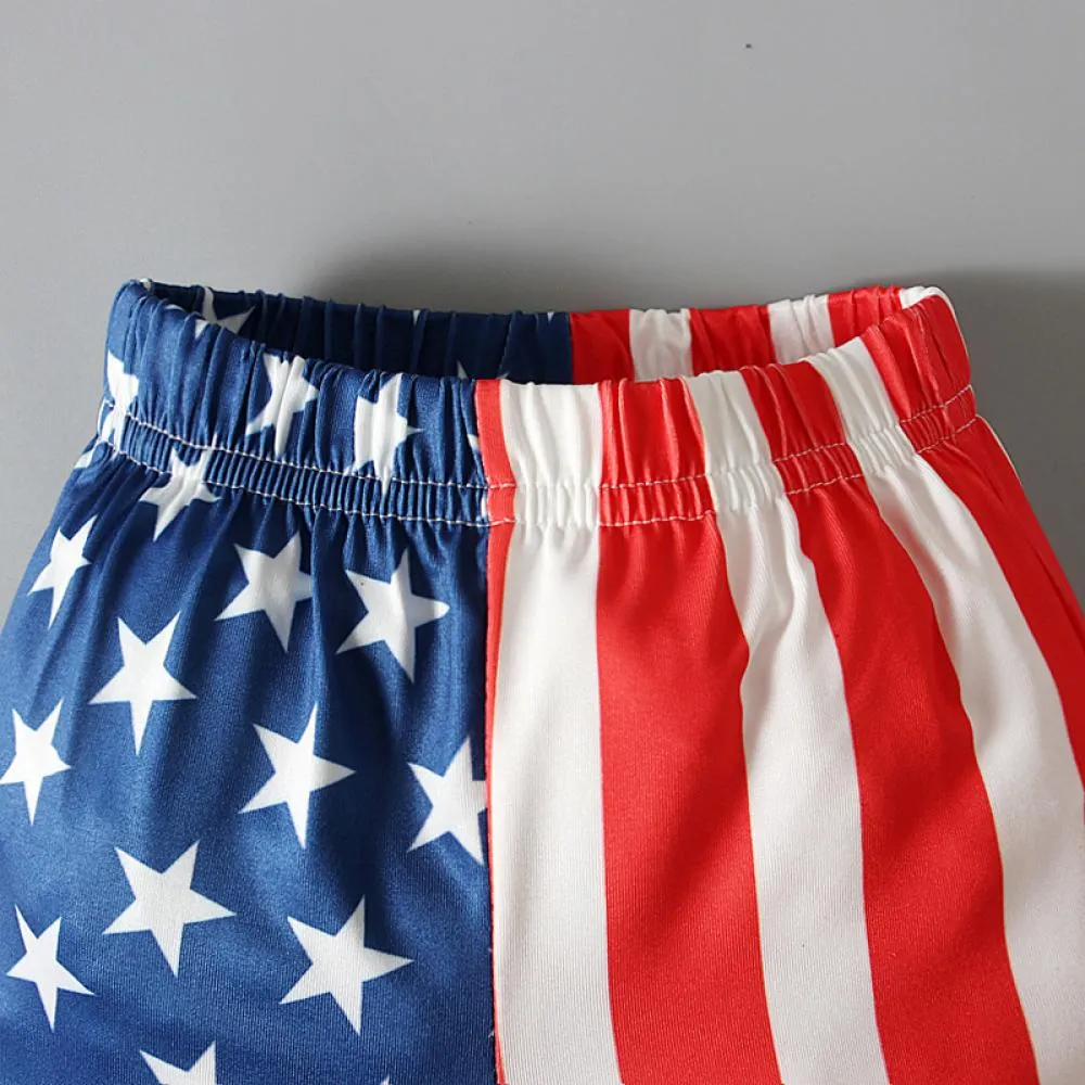 Girls Summer Independence Day Sling Ruffled Top   Star Stripe Flared Trousers Two-Piece Set Wholesale Girls Clothes