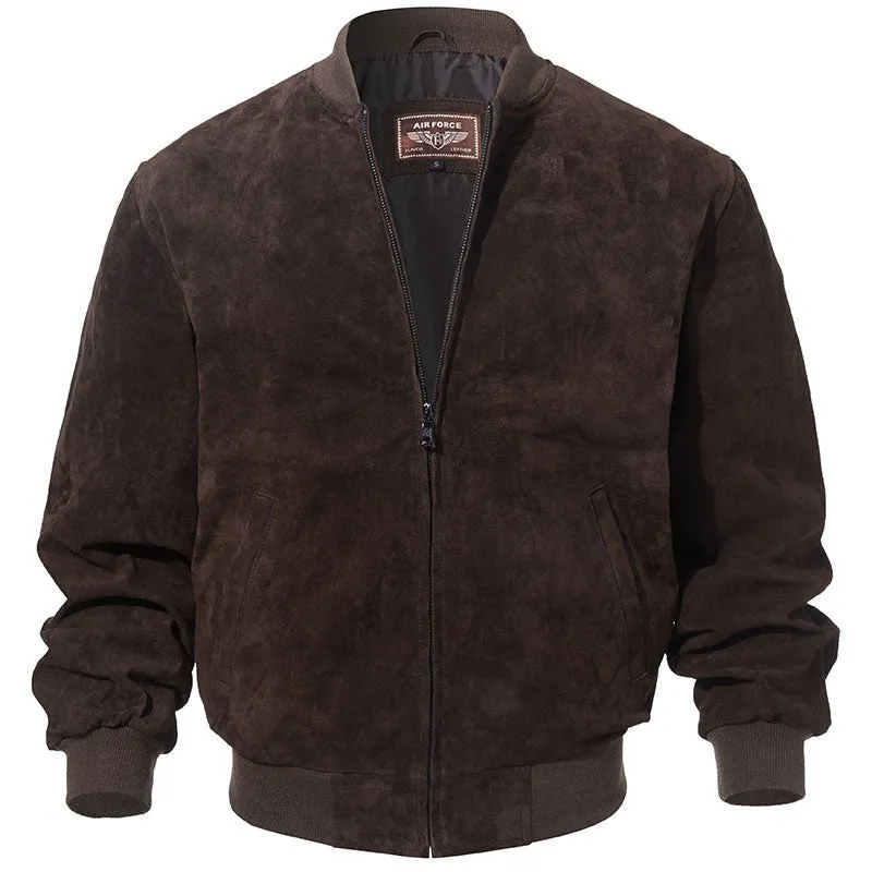 Jinquedai Men Classic Real Pigskin Coat Genuine Baseball Bomber Leather Jacket