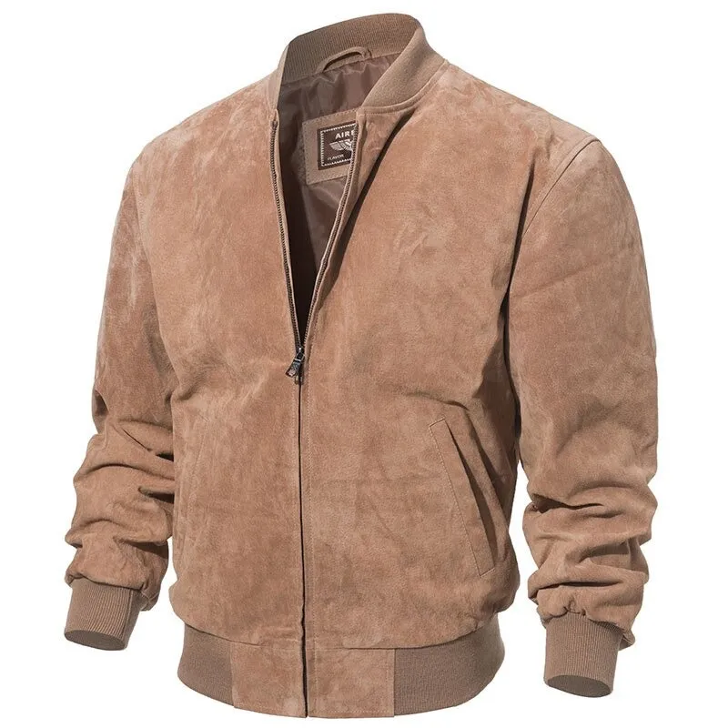 Jinquedai Men Classic Real Pigskin Coat Genuine Baseball Bomber Leather Jacket