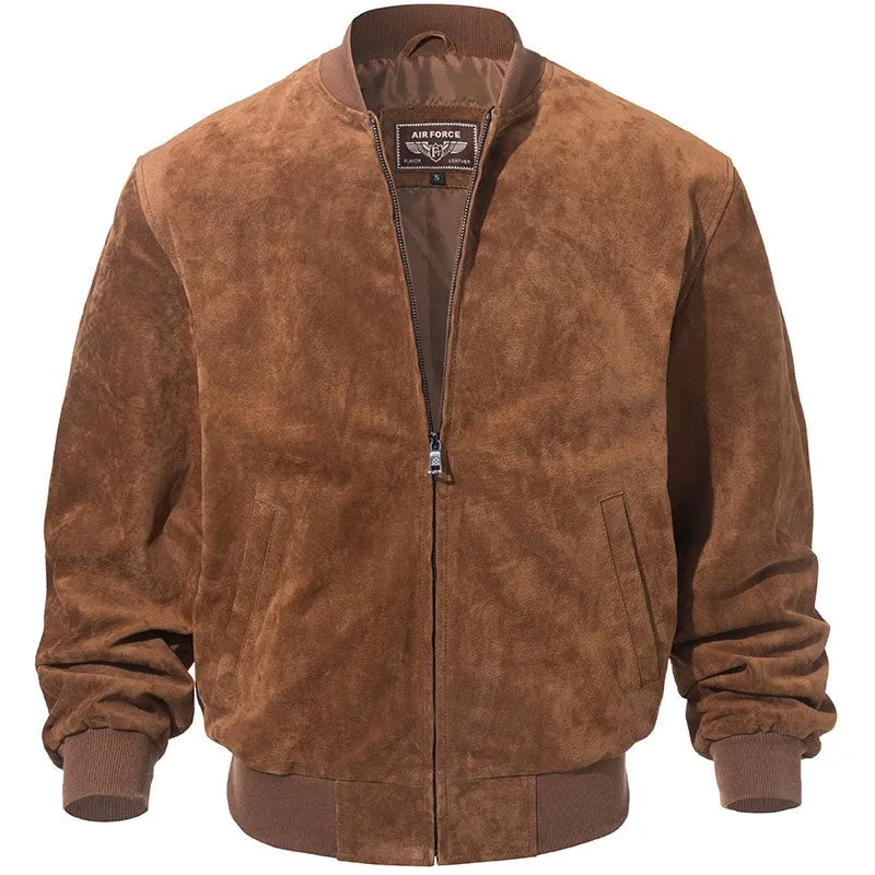 Jinquedai Men Classic Real Pigskin Coat Genuine Baseball Bomber Leather Jacket