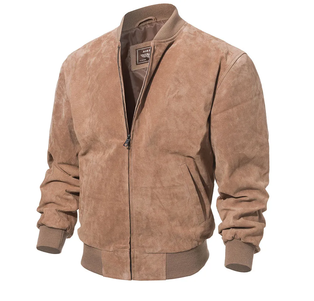 Jinquedai Men Classic Real Pigskin Coat Genuine Baseball Bomber Leather Jacket