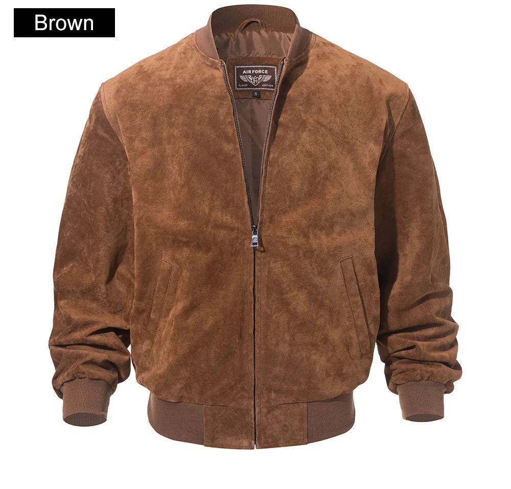 Jinquedai Men Classic Real Pigskin Coat Genuine Baseball Bomber Leather Jacket