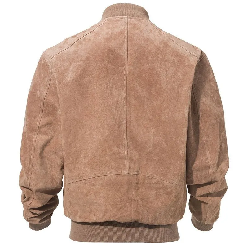 Jinquedai Men Classic Real Pigskin Coat Genuine Baseball Bomber Leather Jacket