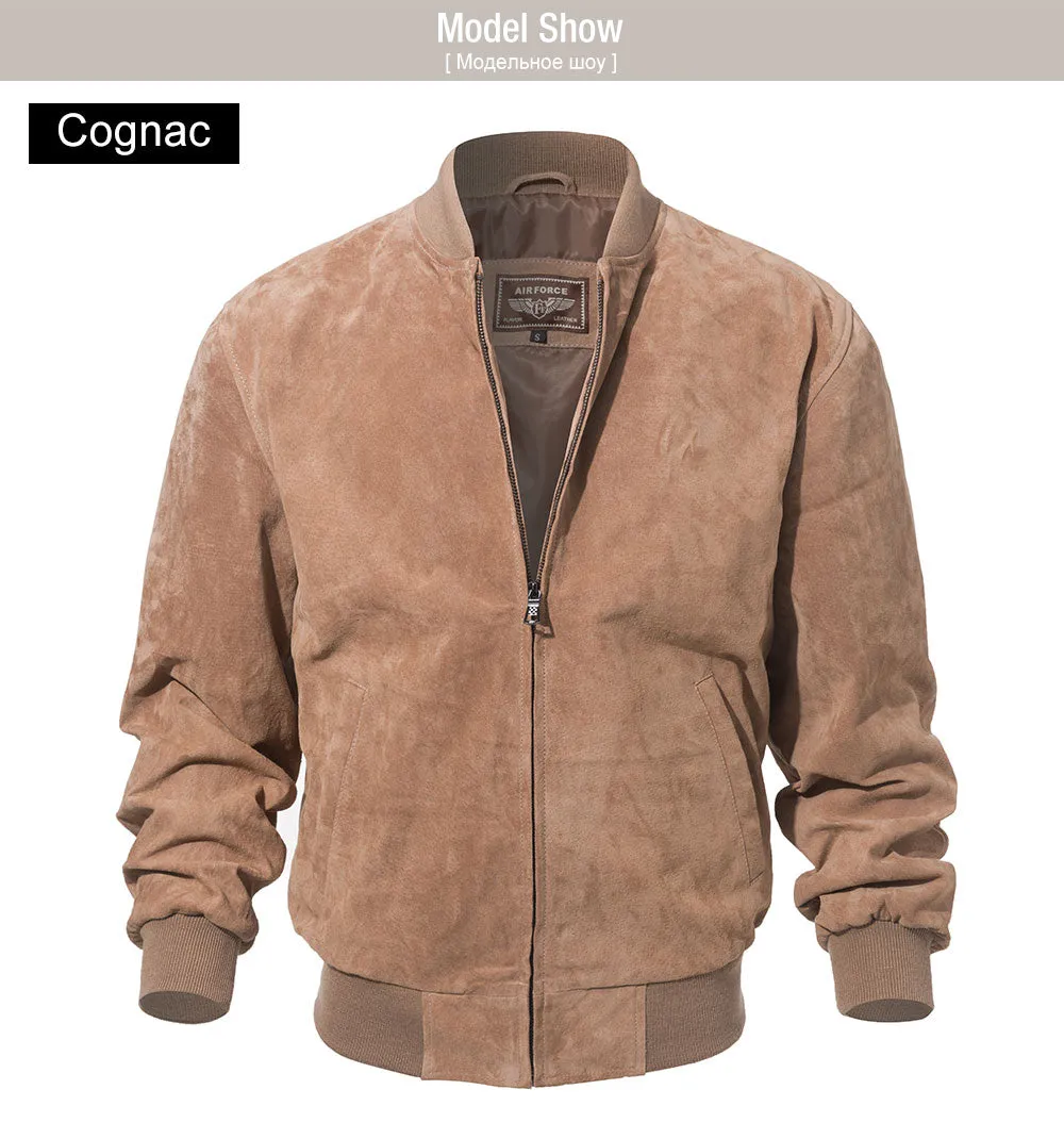 Jinquedai Men Classic Real Pigskin Coat Genuine Baseball Bomber Leather Jacket