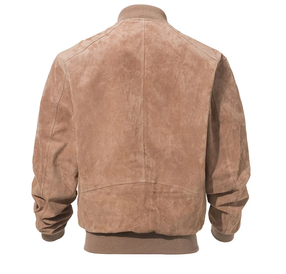 Jinquedai Men Classic Real Pigskin Coat Genuine Baseball Bomber Leather Jacket