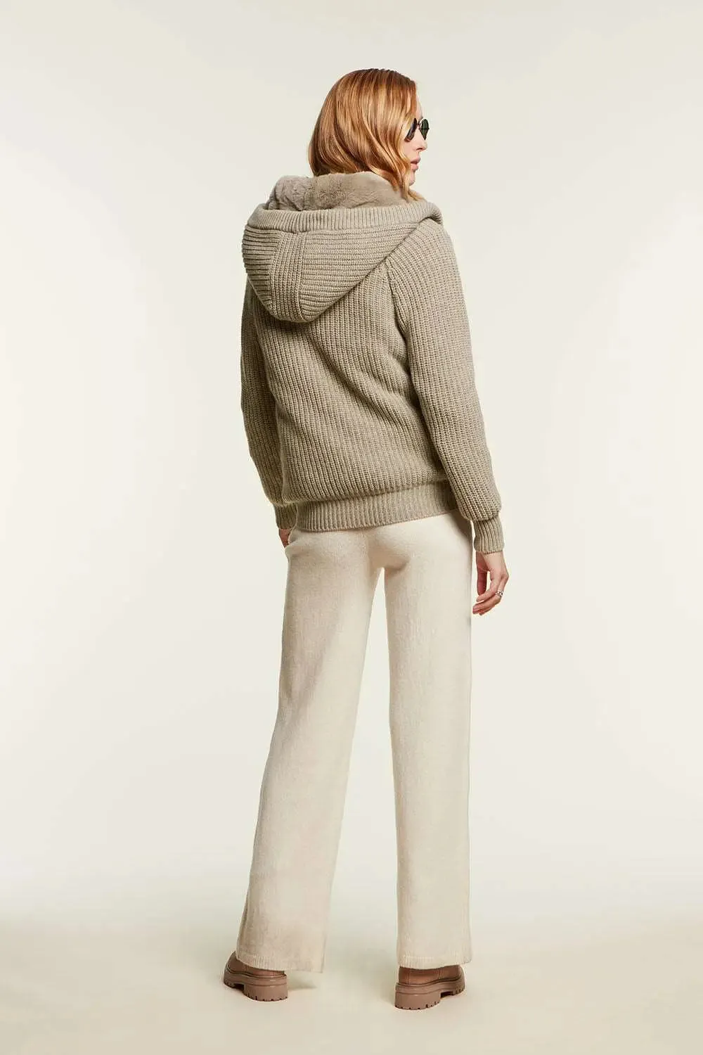Knitted bomber jacket with fur