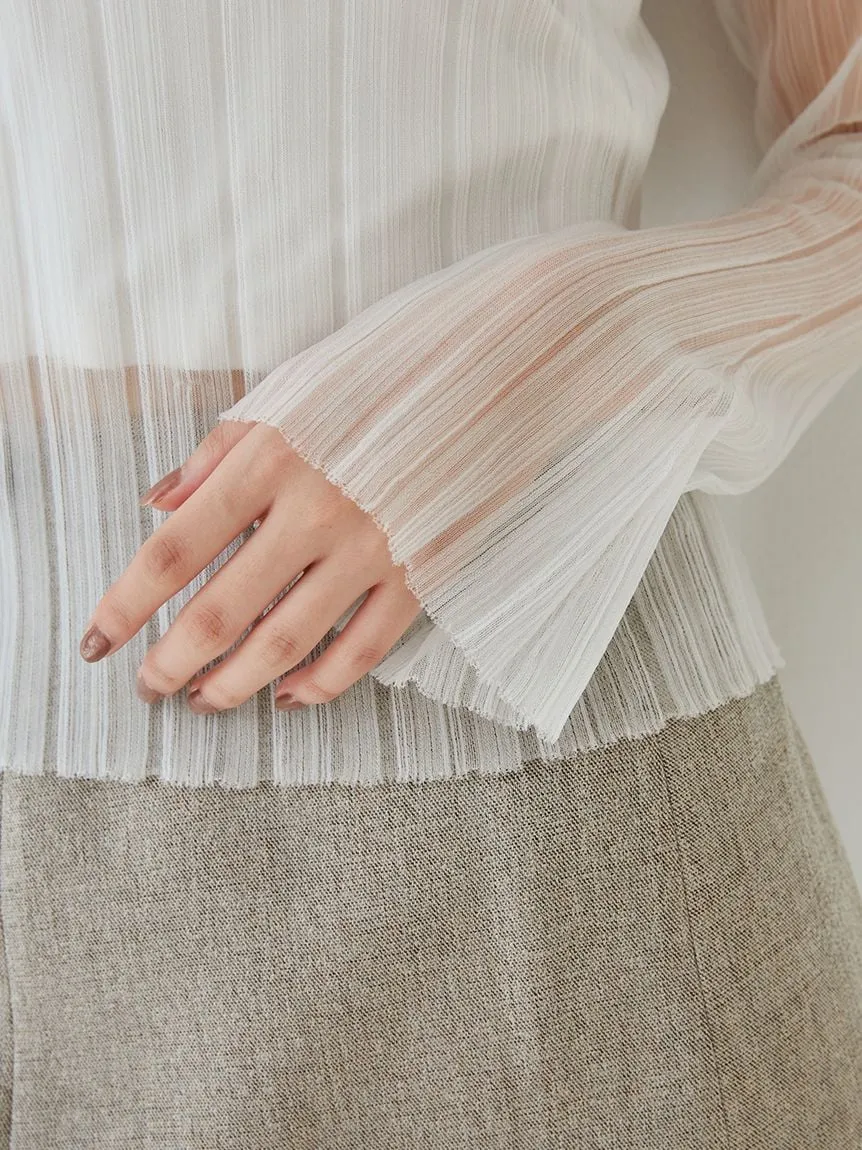 Layered Sheer Knit Mock Neck Blouse