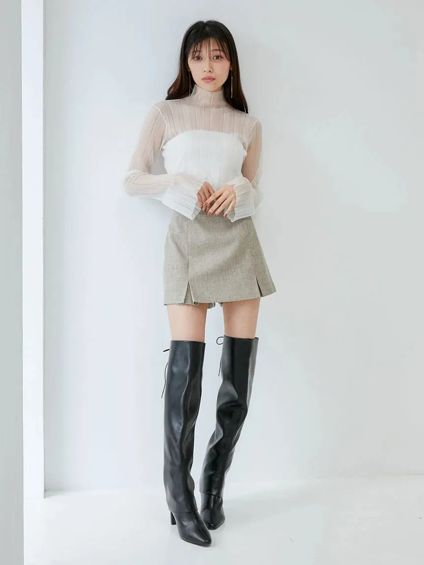 Layered Sheer Knit Mock Neck Blouse