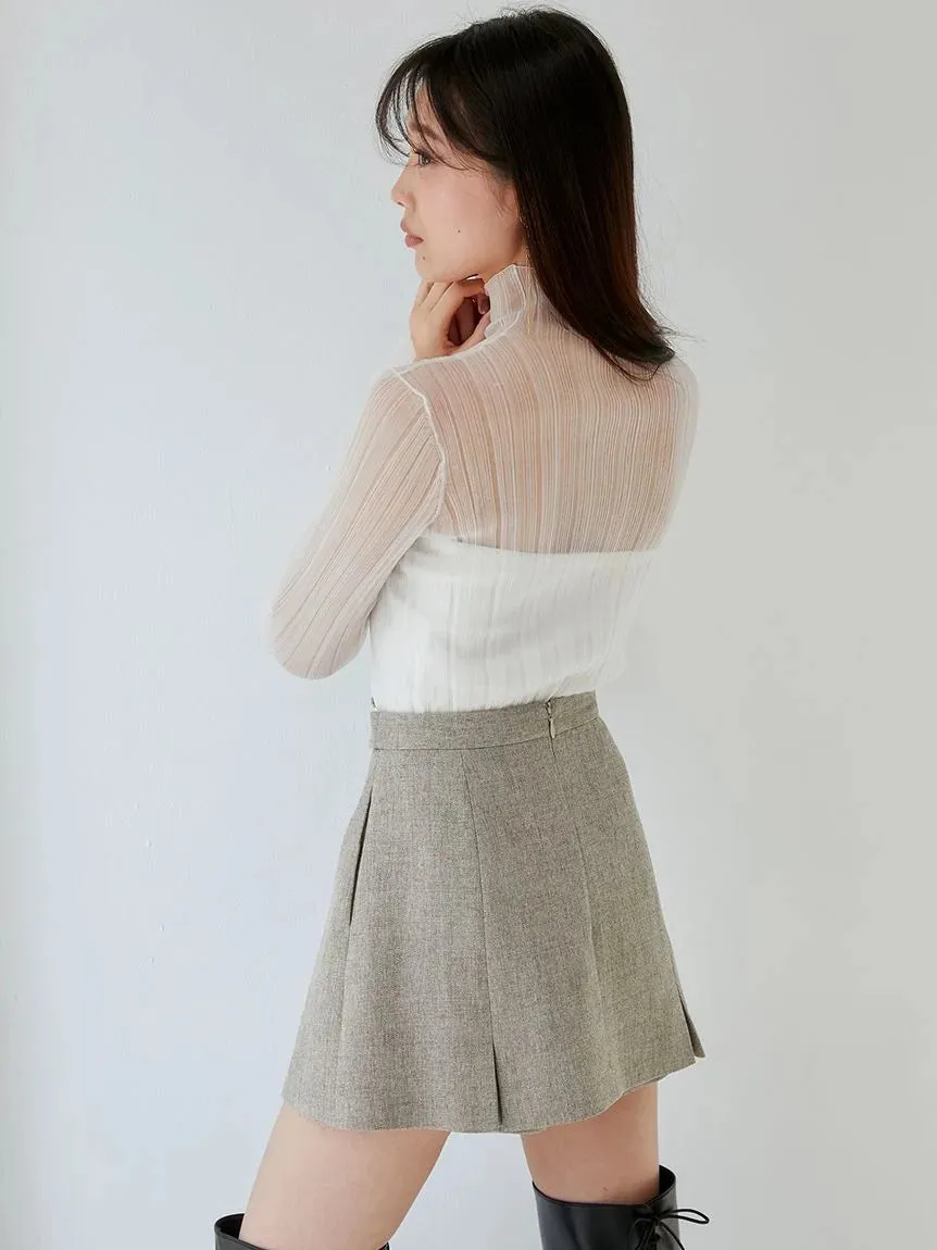 Layered Sheer Knit Mock Neck Blouse