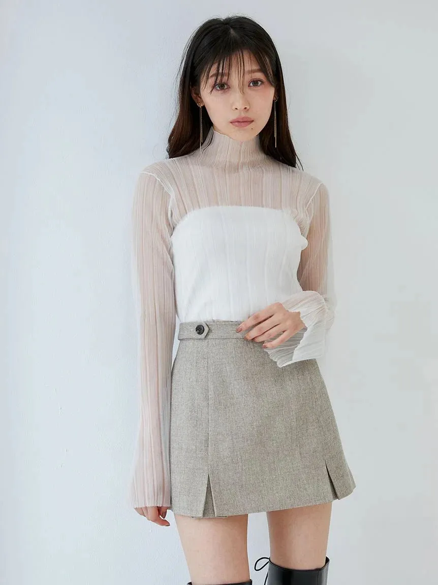 Layered Sheer Knit Mock Neck Blouse