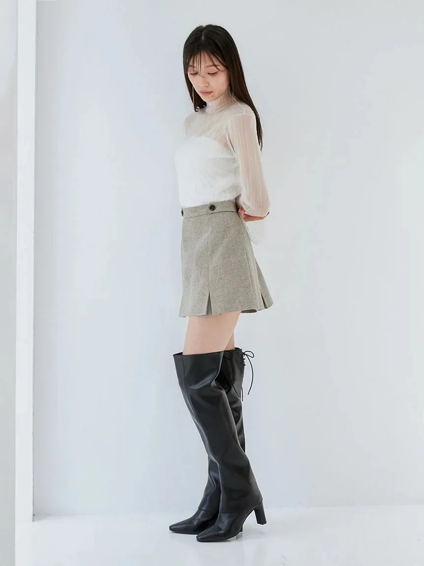Layered Sheer Knit Mock Neck Blouse
