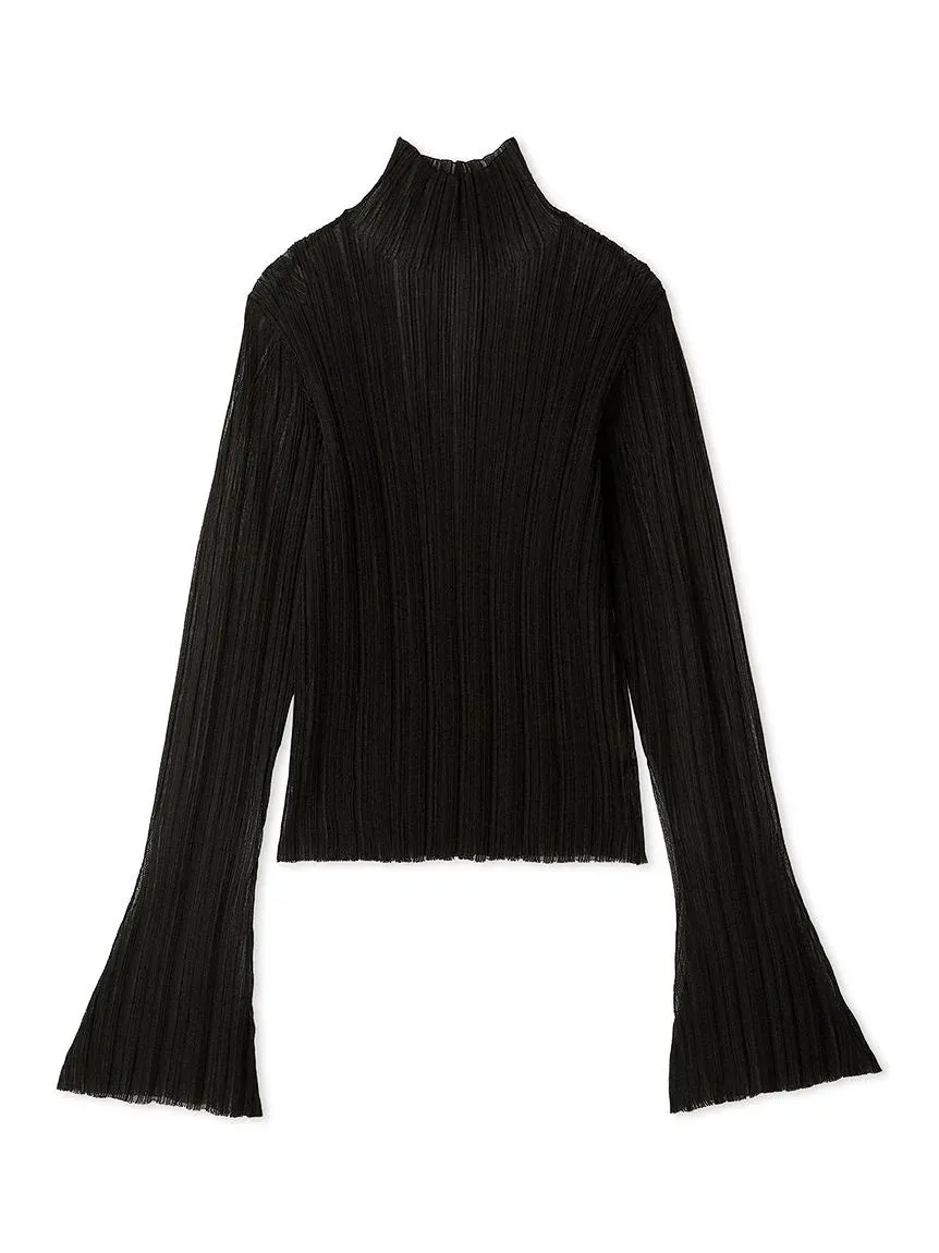 Layered Sheer Knit Mock Neck Blouse