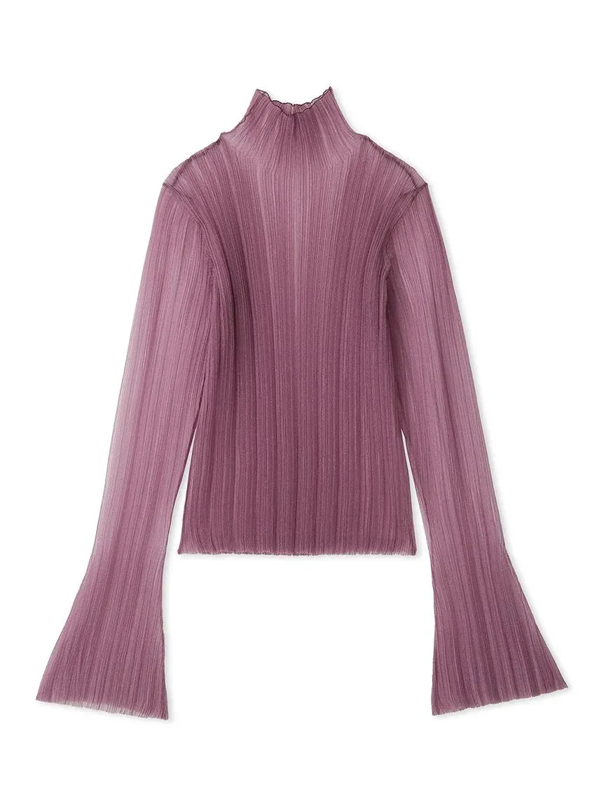 Layered Sheer Knit Mock Neck Blouse