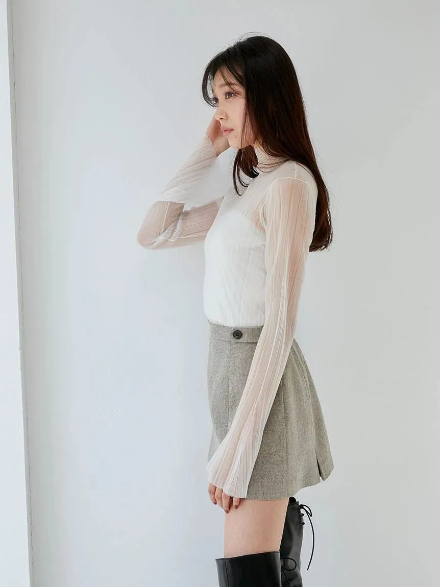 Layered Sheer Knit Mock Neck Blouse