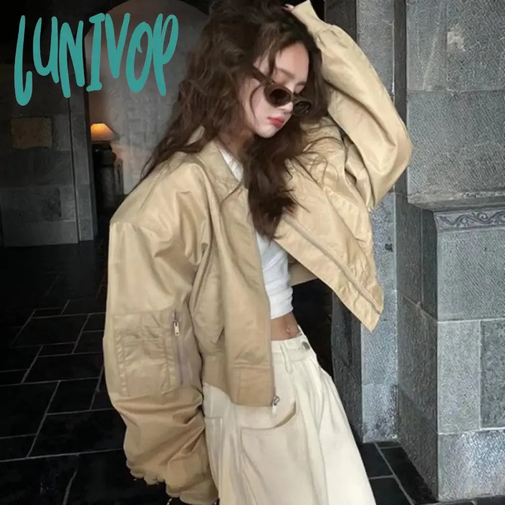 Lunivop bomber jacket American Retro Pilot Jacket Baseball Jacket Women's Spring and Autumn 2024 New Loose Casual Short Top
