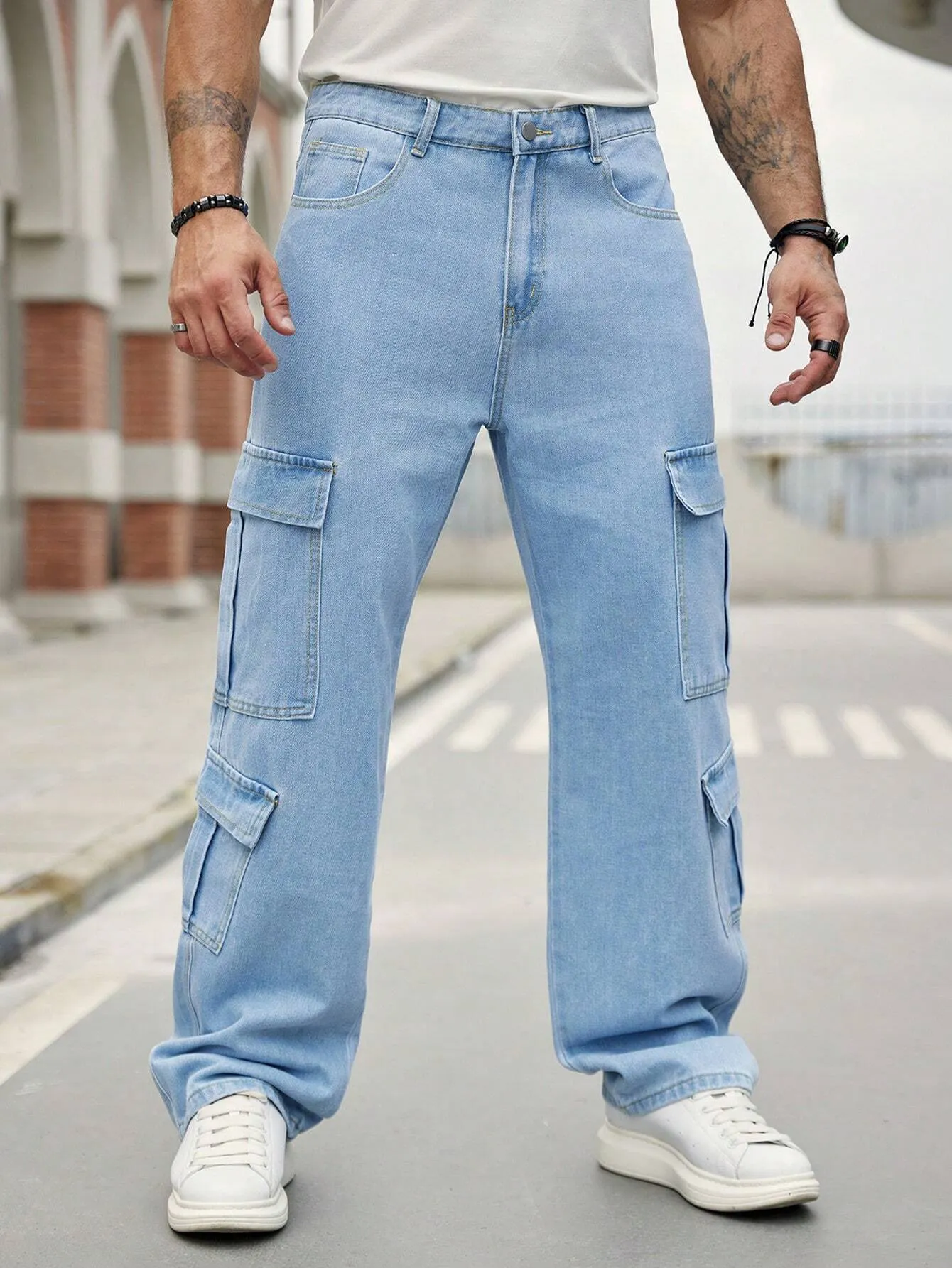 Manfinity EMRG Men Flap Pocket Side Cargo Jeans