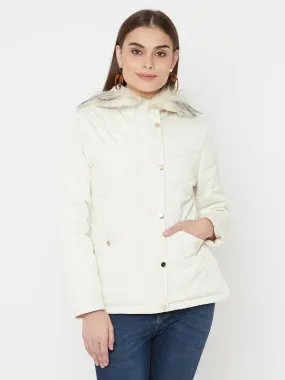 Mettle Women White Full Sleeve Parka Jacket