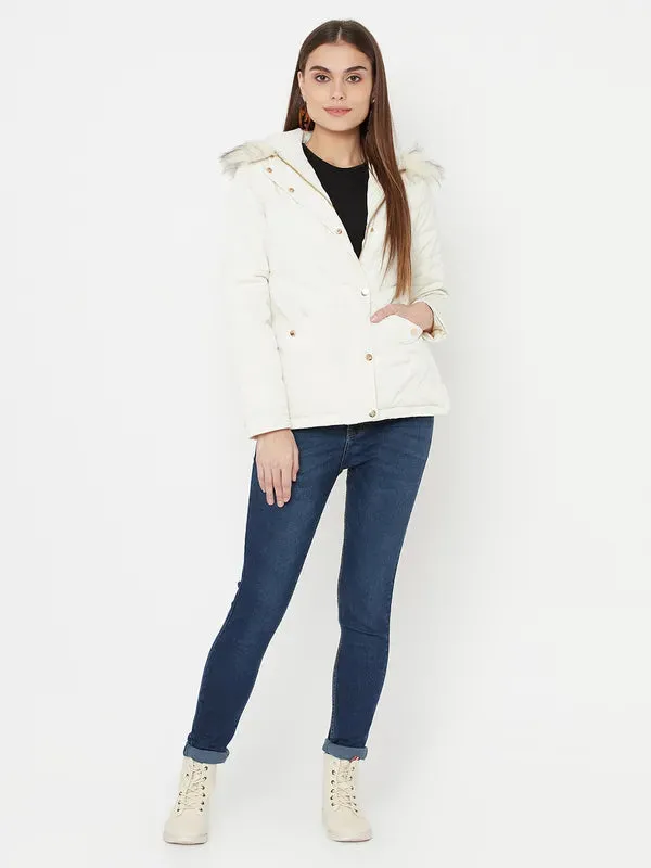 Mettle Women White Full Sleeve Parka Jacket