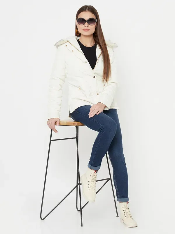 Mettle Women White Full Sleeve Parka Jacket