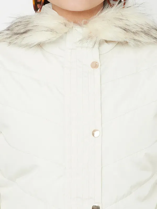 Mettle Women White Full Sleeve Parka Jacket