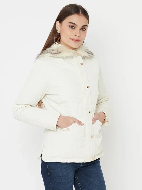 Mettle Women White Full Sleeve Parka Jacket