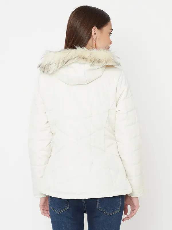 Mettle Women White Full Sleeve Parka Jacket
