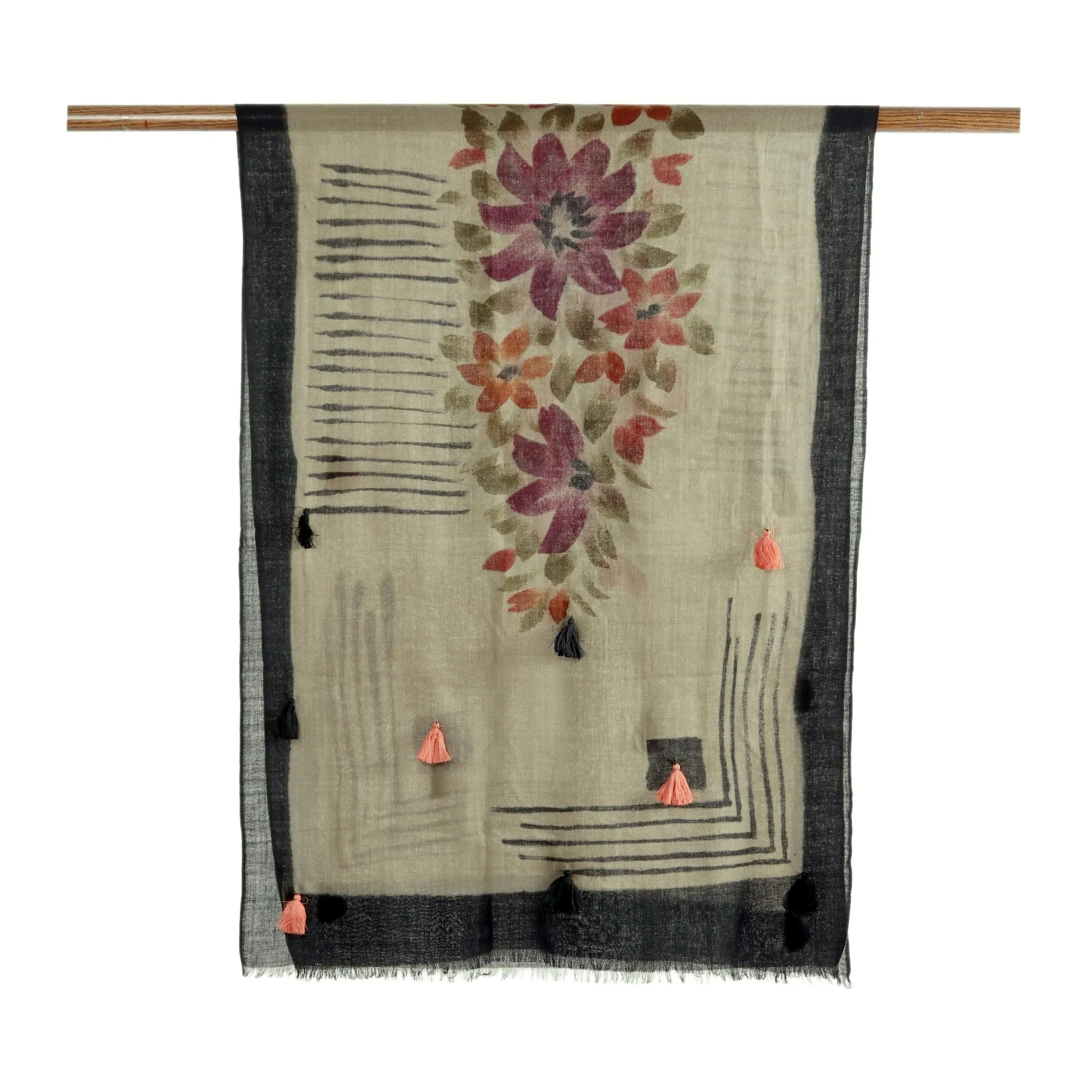 Modern Floral Printed Wool Shawl from India - Modern Serenity | NOVICA