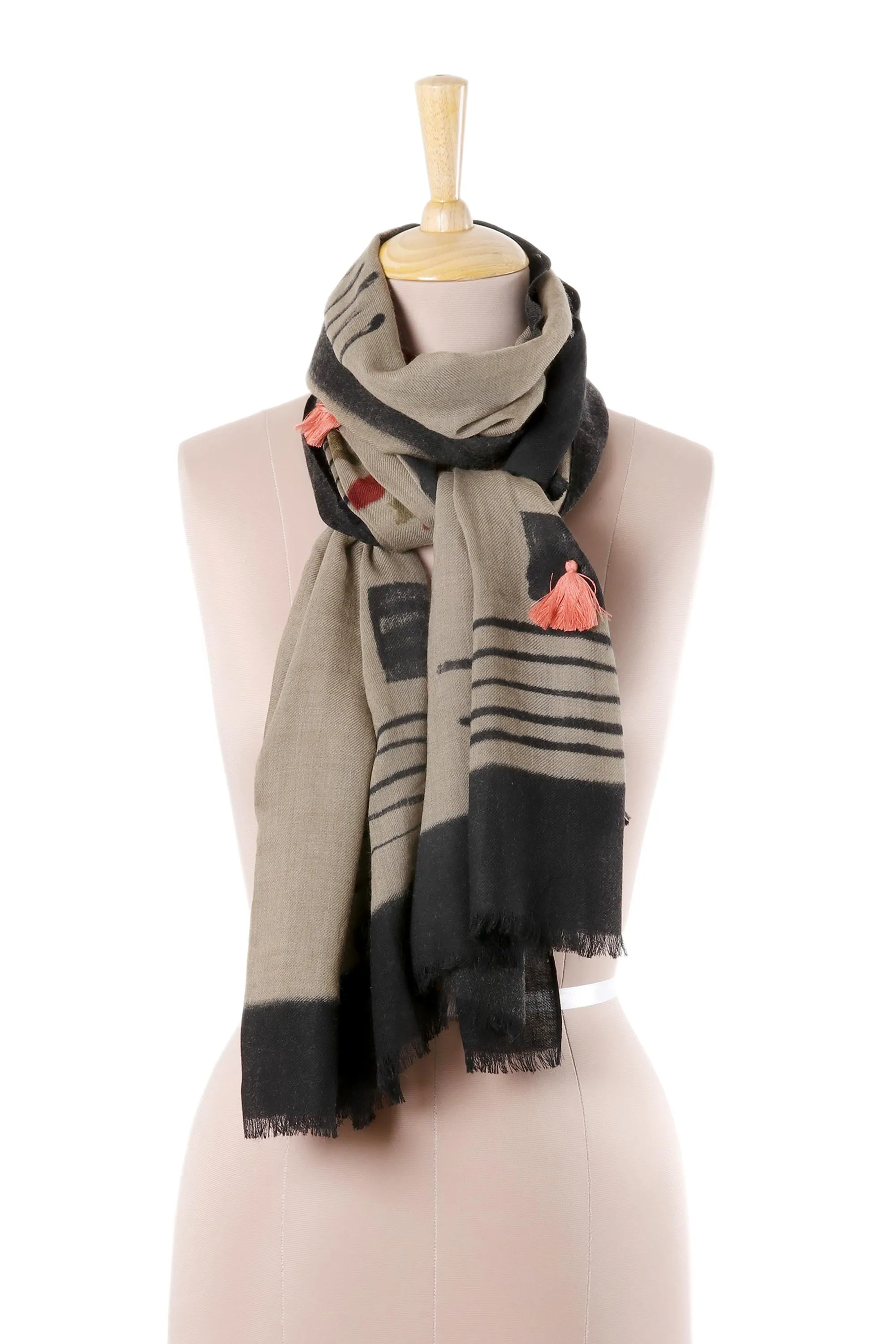 Modern Floral Printed Wool Shawl from India - Modern Serenity | NOVICA