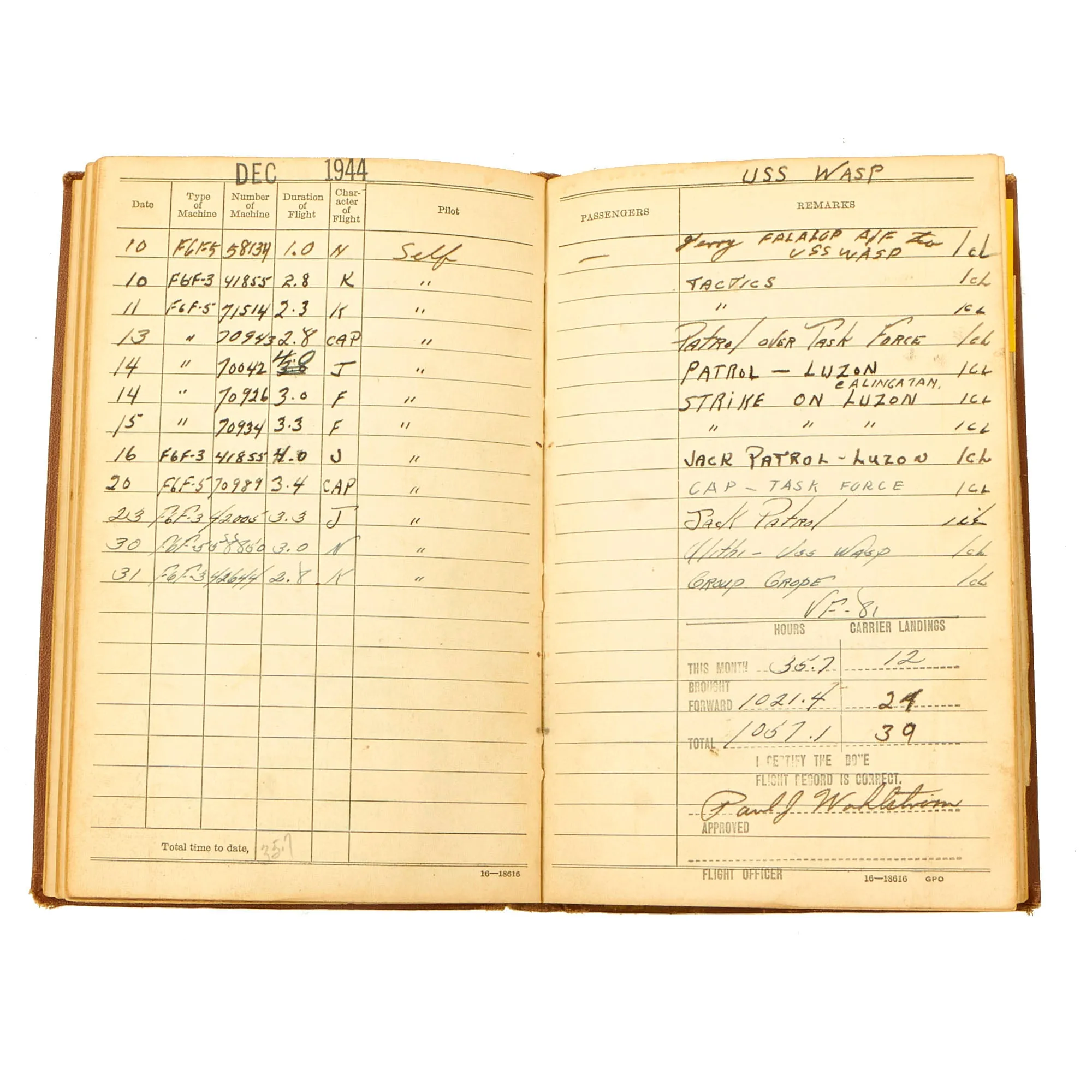 Original U.S. WWII Navy Cross Recipient Fighter Pilot Grouping for LtJG Paul Wahlstrom Who Sunk A Japanese Aircraft Carrier with Original Citation