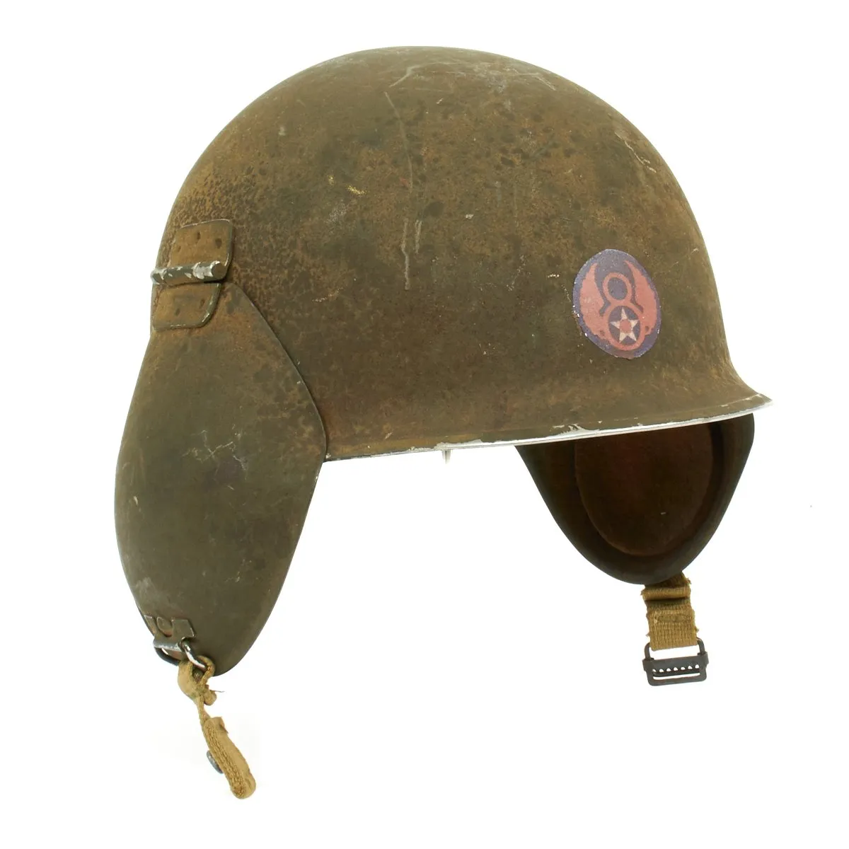 Original U.S. WWII USAAF Bomber Crew M3 Steel FLAK Helmet with 8th Air Force Insignia