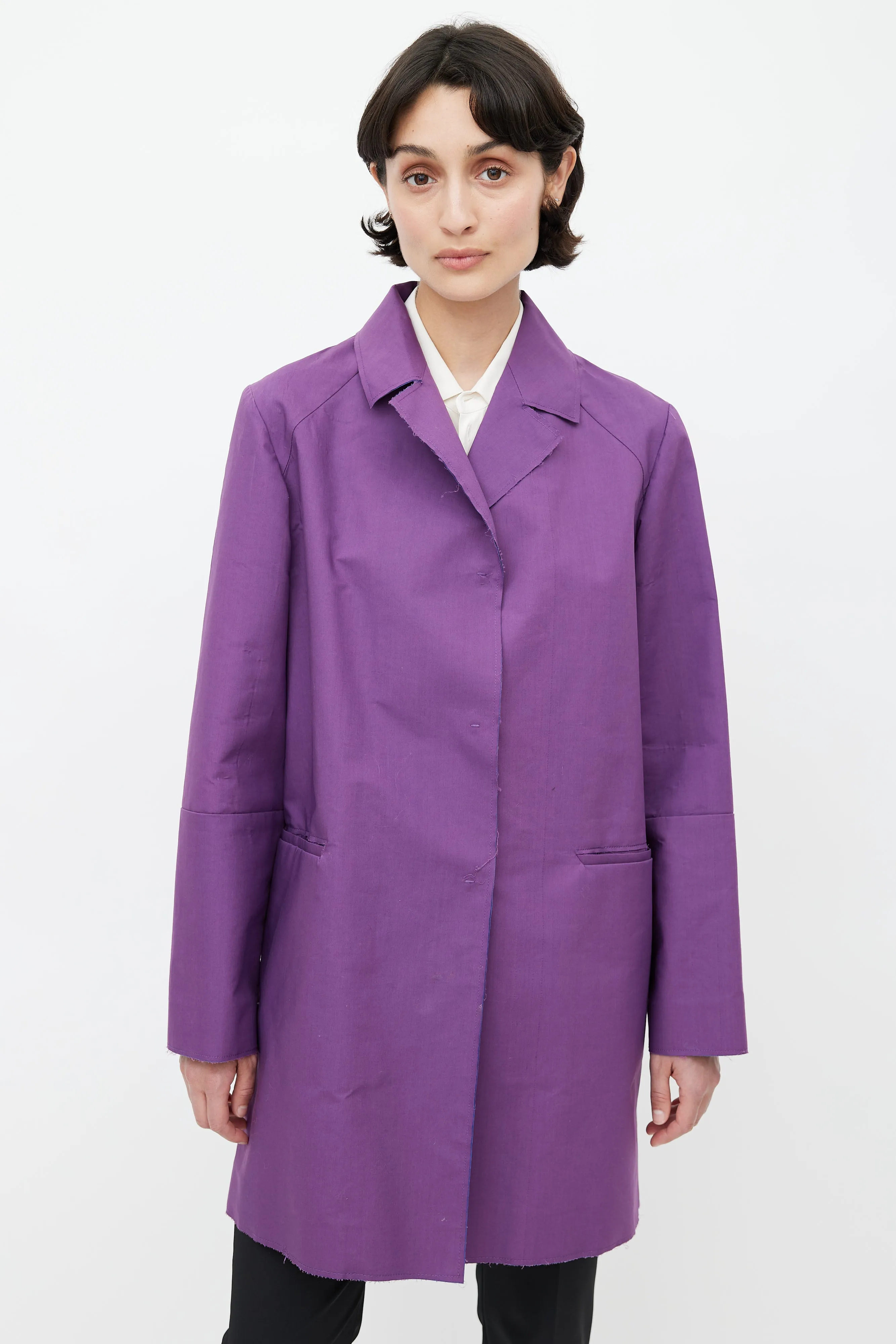 Purple Raw Hem Trench Coat